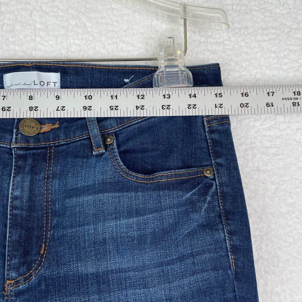 Loft Womens Modern Straight Leg Jeans Dark Wash Raw Hem Size 6 28 Indigo Stretch - Picture 7 of 13
